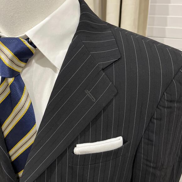 EMPORIO ARMANI MENS BLAZER IT48/US38 MADE IN ITALY BLACK W PINSTRIPES VGC! - Picture 3 of 14